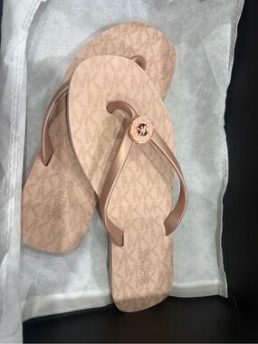 Michael Kors Rose Gold MK Monogram Thong Sandals